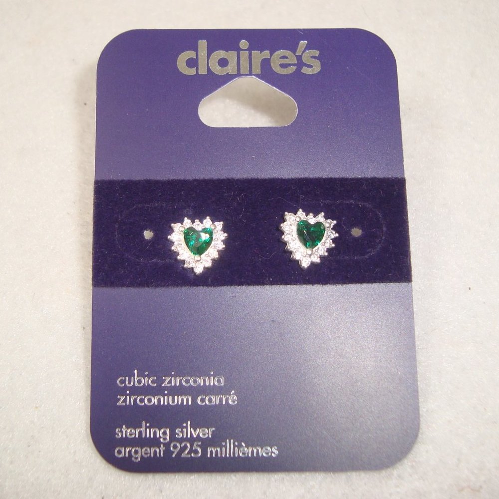 NWT Cubic Zirconia Hearts .925 Sterling Silver Studs